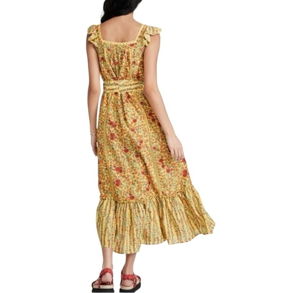 Roller Rabbit Rhody Zarella Silk Blend Yellow Tie Waist Midi Dress Women Large - Picture 4 of 16